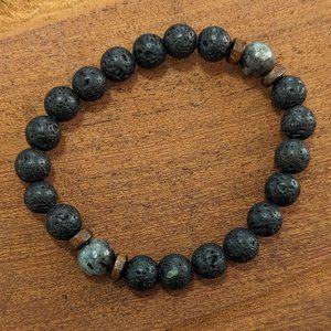 Volcanic Stone Bracelet Lava Wooden 8mm Beads Tibetan Buddha Jewelry 7.5 inches